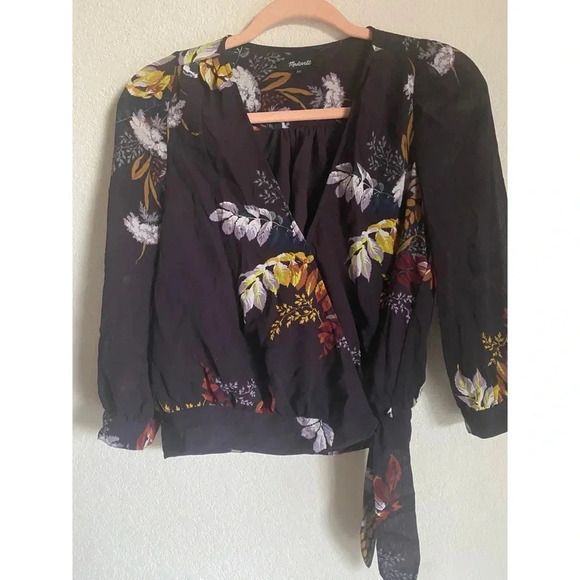 Madewelll Wrap Floral Cropped Boho Top Blooming Oasis Harvest Dark Eggplant XXS - Picture 2 of 9